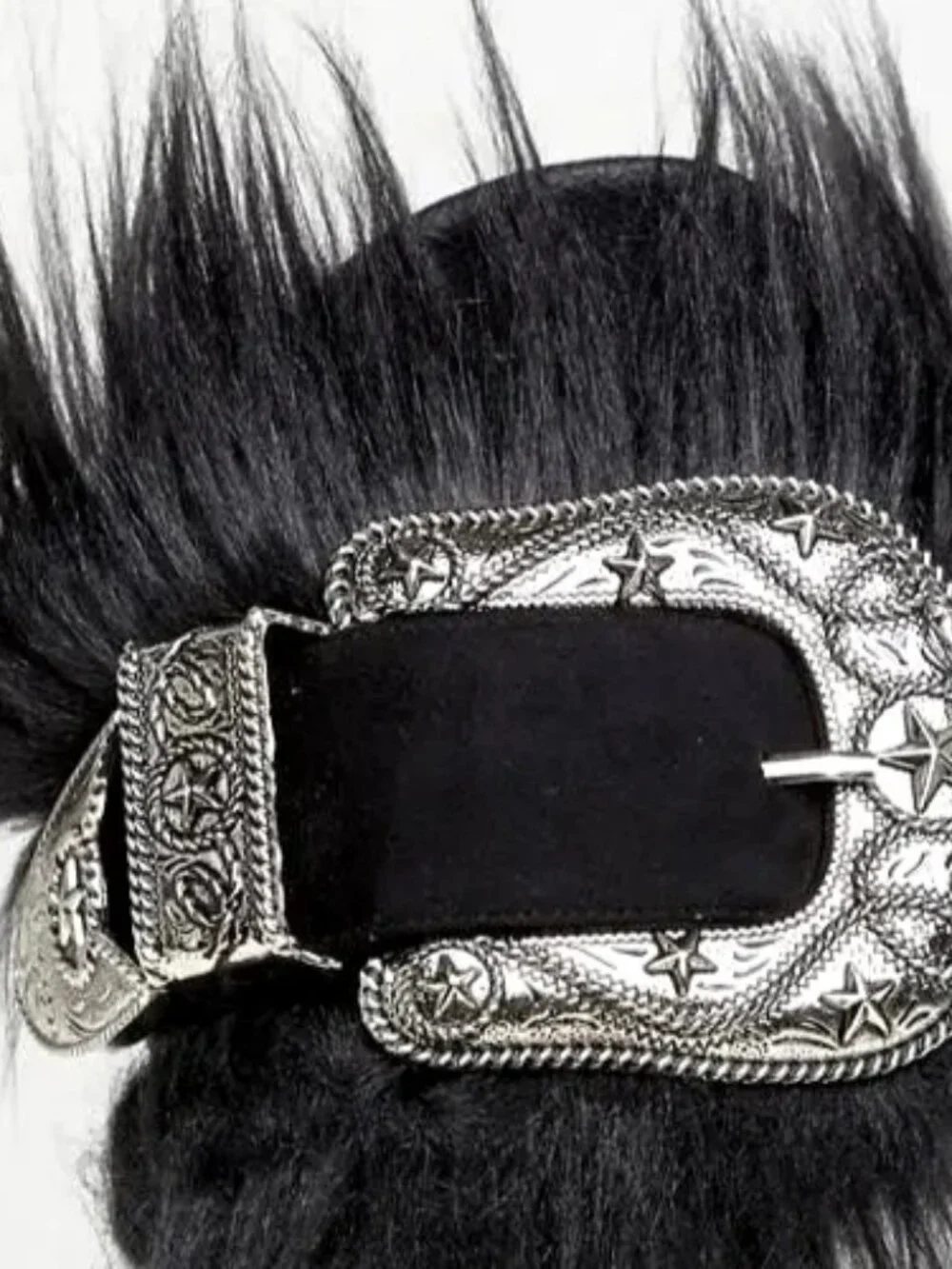JEFFREY CAMPBELL Black Fur WESTERN BELT BUCKLE Platform SLIDES 9 Whimsygoth Y2K - Picture 3 of 8